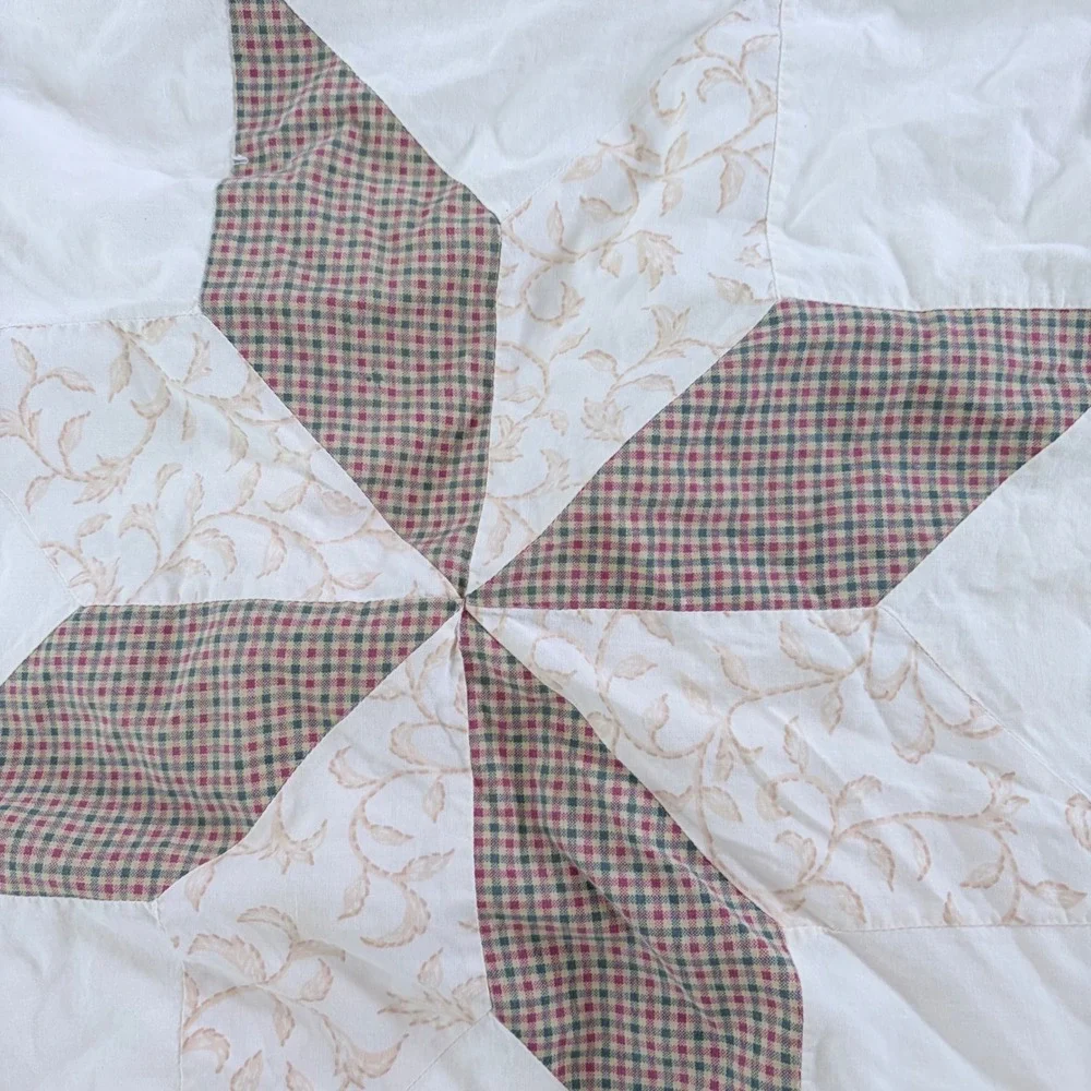 Vintage Quilted Star Patchwork Pillow Shams Set of 2 Floral Gingham Farmhouse